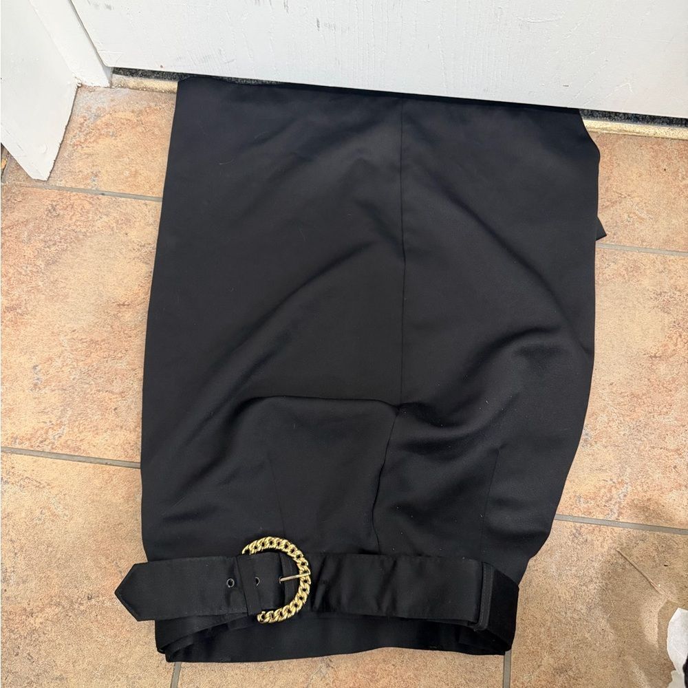 Vintage Ellen D Black Midi Pencil Skirt with Gold Buckle Belt Size 11/12